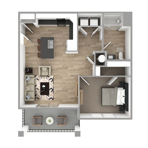 Floor plan for 1 bed, 1 bath, 745 sqft